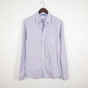 Teddy Stratford NYC Men's zip Button Down Shirt Purple Striped cotton size 1